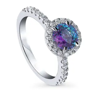 BERRICLE Sterling Silver Halo Kaleidoscope Ring for Women, Purple Aqua Round Cut Cubic Zirconia CZ