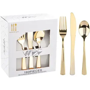 WDF 160 Piece Gold Silverware - Gold Silverware Includes 80, 40, 40, Utensils Perfect for Wedding, Christmas
