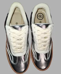 Women's Silver Sneakers with Laces - Size 9, Comfortable Fit & Sleek Design for Everyday Wear