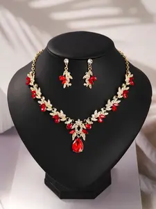 Women's Jewelry Necklace Earrings Set, Couple Jewelry Set, Trendy Jewelry Set, Elegant Bridal Bride Gift, Wedding Season Accessories, Plain Alloy Material, All Seasons Wear