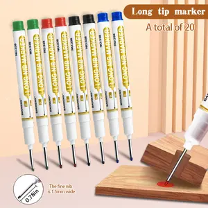 Long Tip Marker Pen Set 20 Pieces Multi-Purpose Deep Hole Markers for Metal Waterproof Ceramics Glass Leather Film Tire Inflation Tool
