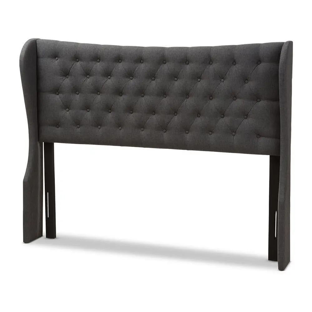 Cadence Modern and Contemporary Dark Grey Fabric Button-Tufted King Size Winged Headboard
