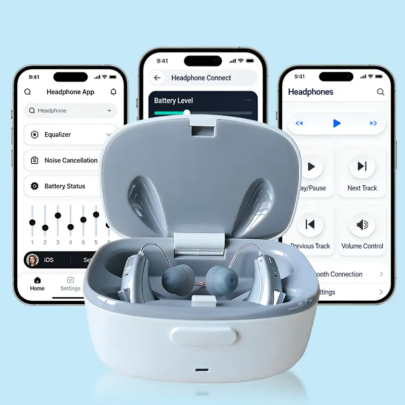 OTC Rechargeable Bluetooth Hearing Aids for Seniors FDA Compliant Digital Noise Reduction BTE Hearing Amplifier with Portable Charging Case App Controlled Sound Device for Mild Moderate Hearing Loss Adults TV & Daily Conversation