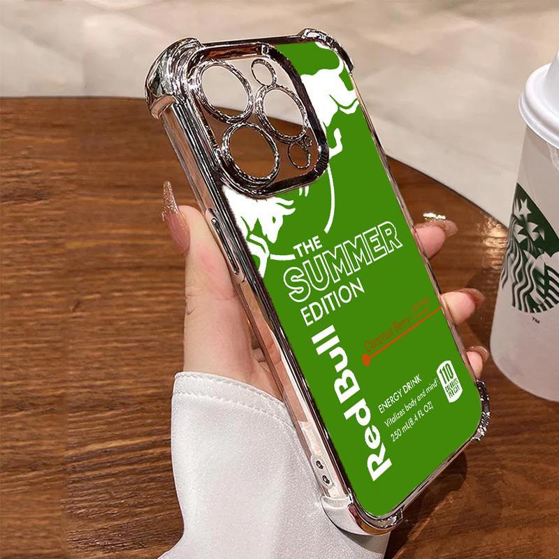 Redbull Energy Drink Challenger Edition Collection Style Electroplated TPU Casing For iphone 16 15 14 13 12 11 X XS PRO PLUS MAX Four Corners Anti - Fall Soft Silicone Gift Shockproof Protection Anti - Drop Protective Protector Phone Cases Shell Cover