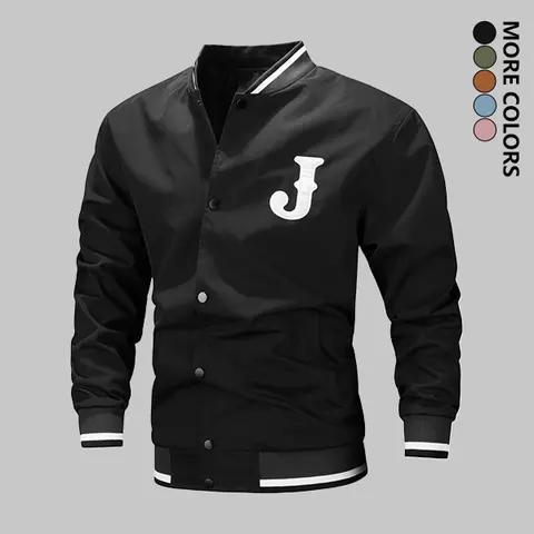 Men's Fitted New Year Baseball Jacket-Coat, Unisex Casual Streetwear, Letter Embroidery, Button-Up Campus Style, Long-Sleeve Stylish Western Tops, Fall Zip Outerwear