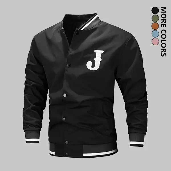 Men's Fitted New Year Baseball Jacket-Coat, Unisex Casual Streetwear, Letter Embroidery, Button-Up Campus Style, Long-Sleeve Stylish Western Tops, Fall Zip Outerwear