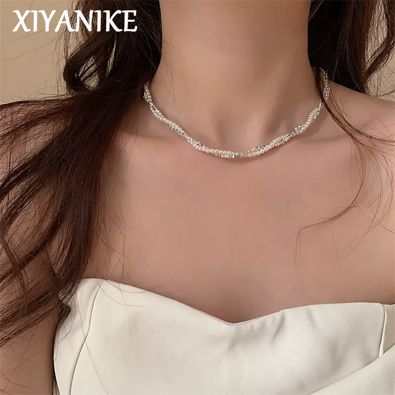 Double Layered Pearl Wrapping Choker Necklaces For Women Lady Korean Fashion New Delicate Neck Chain Jewelry Gift Party