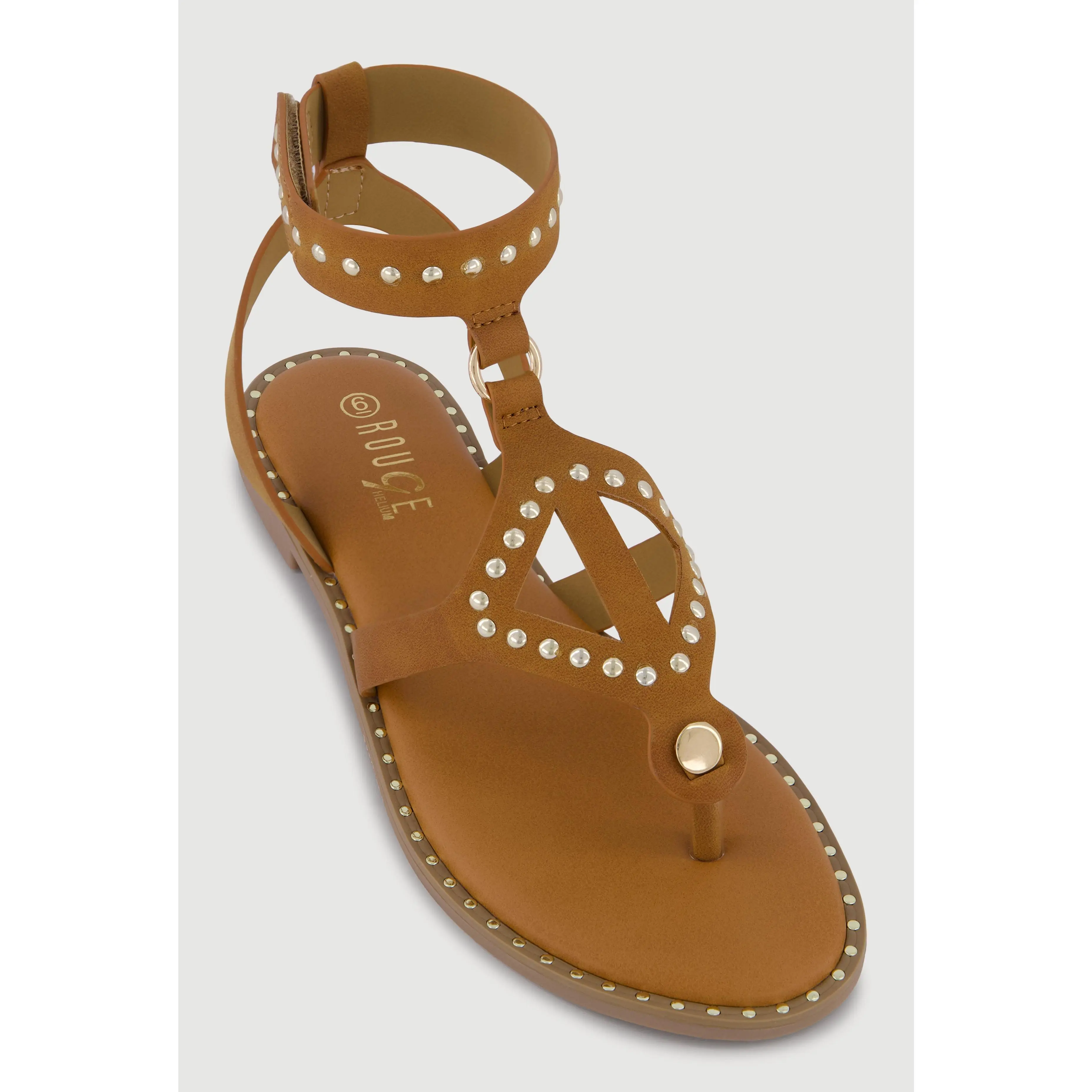 Studded  Velcro Strap Thong Gladiator Sandals