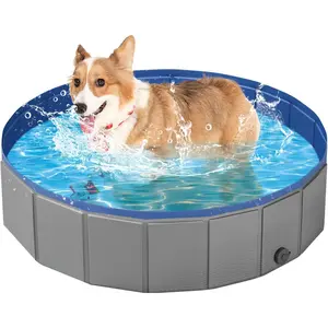 Portable  Pool PVC Pet Swimming Pool Bathtub Collapsible  Pool, Hard Plastic Pool for Pets to Swim and Bath (S-32"x 8" Dark Grey)