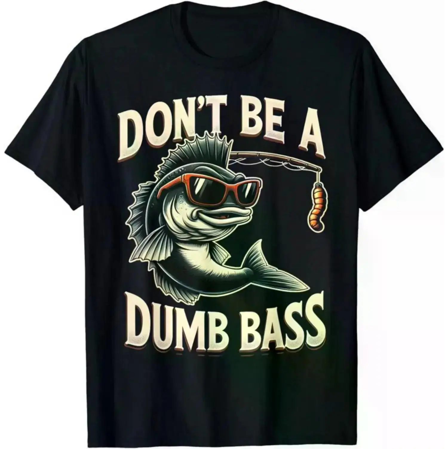 Men's 100% Cotton Casual Bass Fishing T-Shirt - Shortsleeve Round Neck, Funny Bass Slogan Graphic Print, Regular Size, All Seasons Top, Gift for Anglers Dad