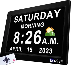 Upgraded 11.5" Large Clock with Voice Talking Date and Time 27 Alarms Custom Reminders Sleep Trainer Large Number Auto DST 10 Levels Night Dimmer Digital Calendar Clock for Elderly with Remote