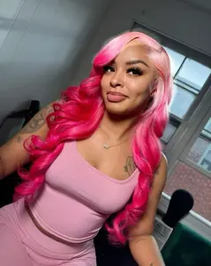 Ombre Pink Curly Wig Pre-Plucked Hairline Heat Resistant Synthetic Hair 28 Inch Gift for Her
