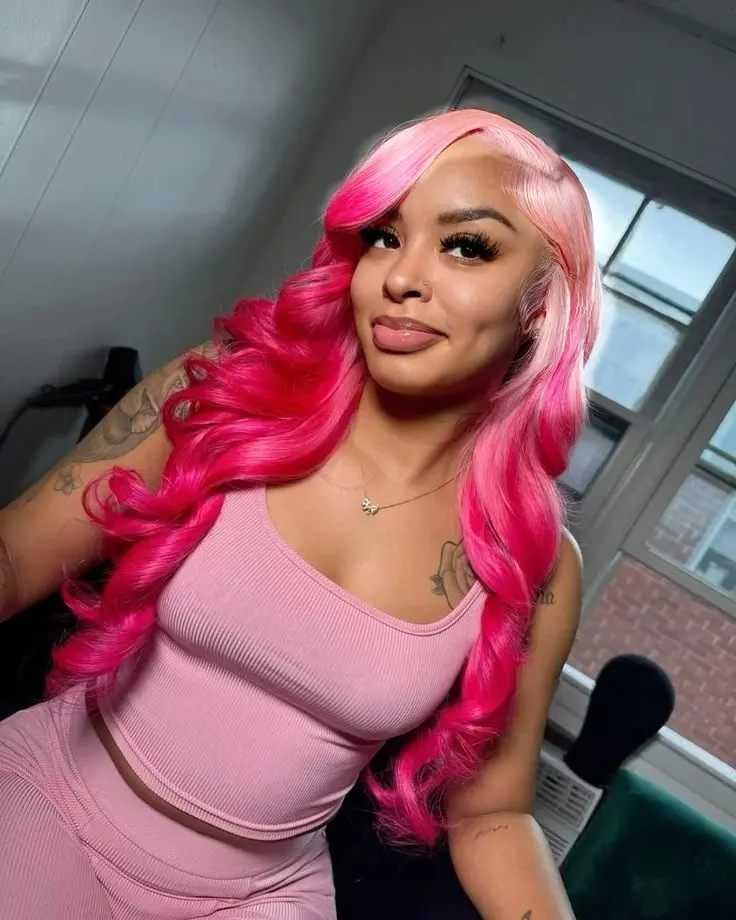 Women's 28-Inch Synthetic Ombre Pink Lace Front Wig, Dramatic Loose Curly, Pre-Plucked Hairline, Heat Resistant, Free Part, Gift Ideas for Her, Pink Wig, Female, 28 Inches, Synthetic Hair Wigs, Heat-Friendly Fiber