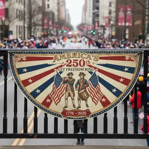 America 250th Anniversary Patriotic Bunting Banner, 1776 2026 Let Freedom Ring Porch Decor, Vintage American Fan Flag, Fourth of July Decor