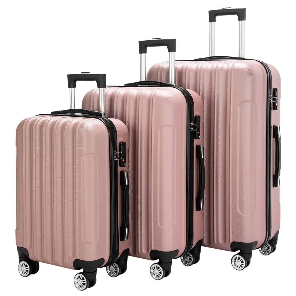 【Summervibes】UBESGOO Luggage Set of 3 Hardside Carry on Suitcase Sets with Spinner Wheels & TSA lock, Portable Lightweight ABS Luggages for Travel, Business - Rose Pink (20/24/28)