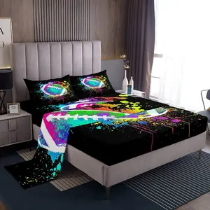 Feelyou Tie-Dye Sports Theme Luxury Bedding Set, 3D Football Print Bed Sheets, Breathable Soccer Ball Pattern Bedding Collection