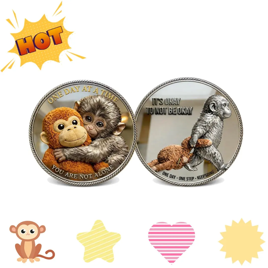 Emotional Support Monkey Challenge Coin Punch Monkey Challenge 3D Coin It's Okay to Not Be Okay Anxiety Relief Gift for Friends Diy Toys