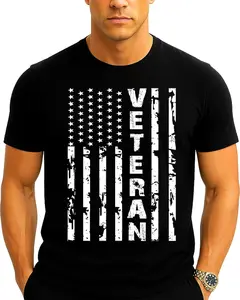 100% Cotton Printed Street-Style T-Shirt Kropsis Veteran Patriotic U.S Army American Flag Men's T-Shirt