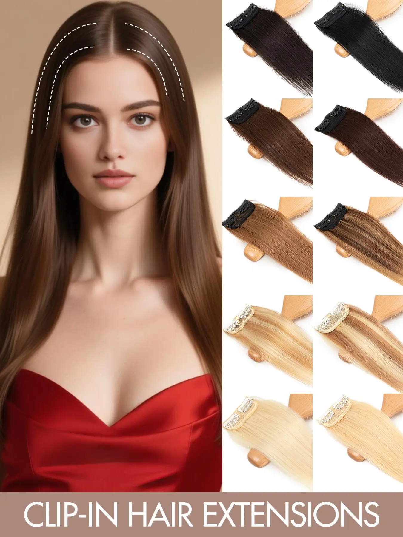 Clip-In Hair Extensions Real Human Hair, Invisible Seamless Design, Adds Volume to Top and Sides, Suitable for Sparse Short Straight Hair