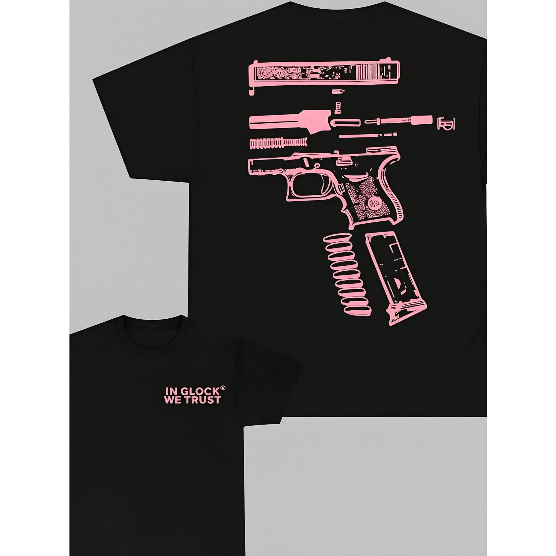 Women's "We Trust" Graphic Round Neck Distressed Vintage Casual Cotton T-Shirt - Double-Sided Printed Blush Pink Unisex Top, Men's Gift