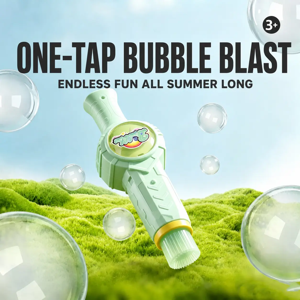 Green Rechargeable Fog Bubble Machine, Automatic Electric Smoke Bubble Maker with Colorful Lights & Music, Magic Bubble Fog Toy for Kids, Parties, Beaches & Summer Outdoor Fun