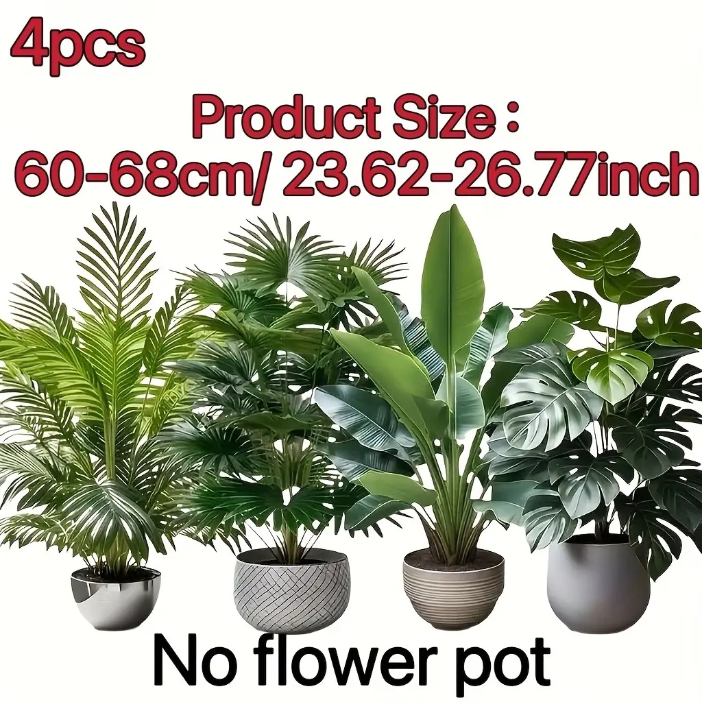 4 Pack Artificial Large Palm Trees, Plants, Realistic Touch, Decorative Fake Plant Decoration Indoor Outdoor Decor, Perfect for Home Garden Office, Plastic Material, Summer Decoration