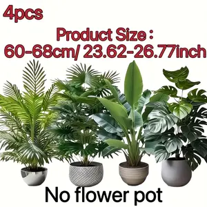 4 Pack Artificial Large Palm Trees, Realistic Touch, Decorative Indoor Outdoor Decor, Perfect for Home Garden Office, Plastic Material, Summer Decoration