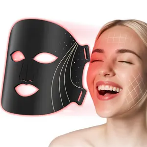 SHMHE 7-Color Red Light Therapy Mask Maker, 3-Stage Intensity LED Silicone Light Therapy Mask with Memory, Home Use Skin Tightening Device Facial Massager Black