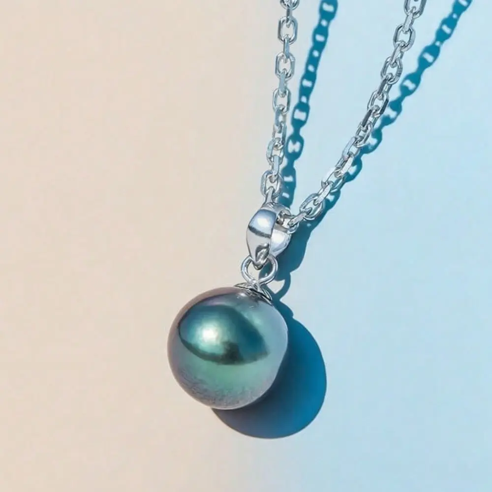Lustrous Black Pearl Necklace for Women | Perfect Round Tahitian Pearl | Adjustable Silver Chain | Birthday Anniversary Valentine's Gift Idea
