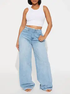 In Your Dreams Cut Off Waistband Baggy Jean - Medium Wash