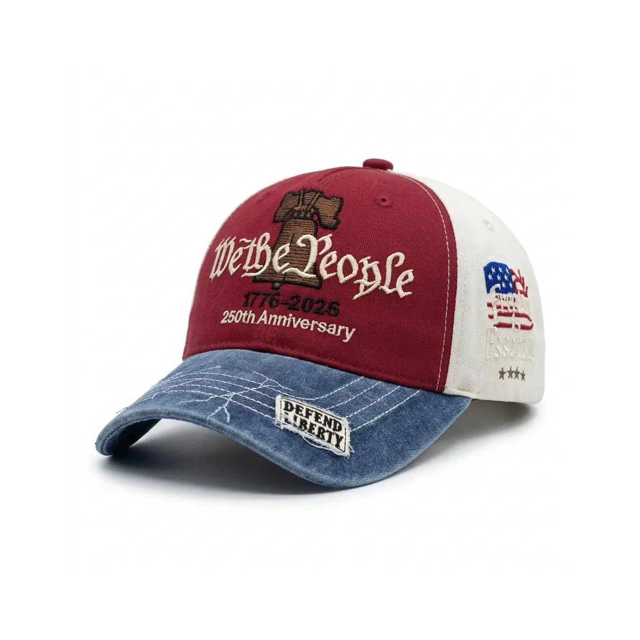 “We the People” 1776 Vintage Patriotic Baseball Cap – Embroidered Liberty Bell & American Flag Hat – Distressed Cotton “Freedom is Essential” Dad Hat Gift for Men Veterans Adjustable Snapback Hat Snapback Baseball Cap
