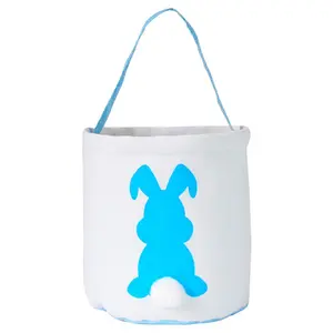 Disposable Easter Bunny Basket Bags with Fluffy Tail Kids Egg Hunt Party Decoration Toy Holder Bunny Carry Bags