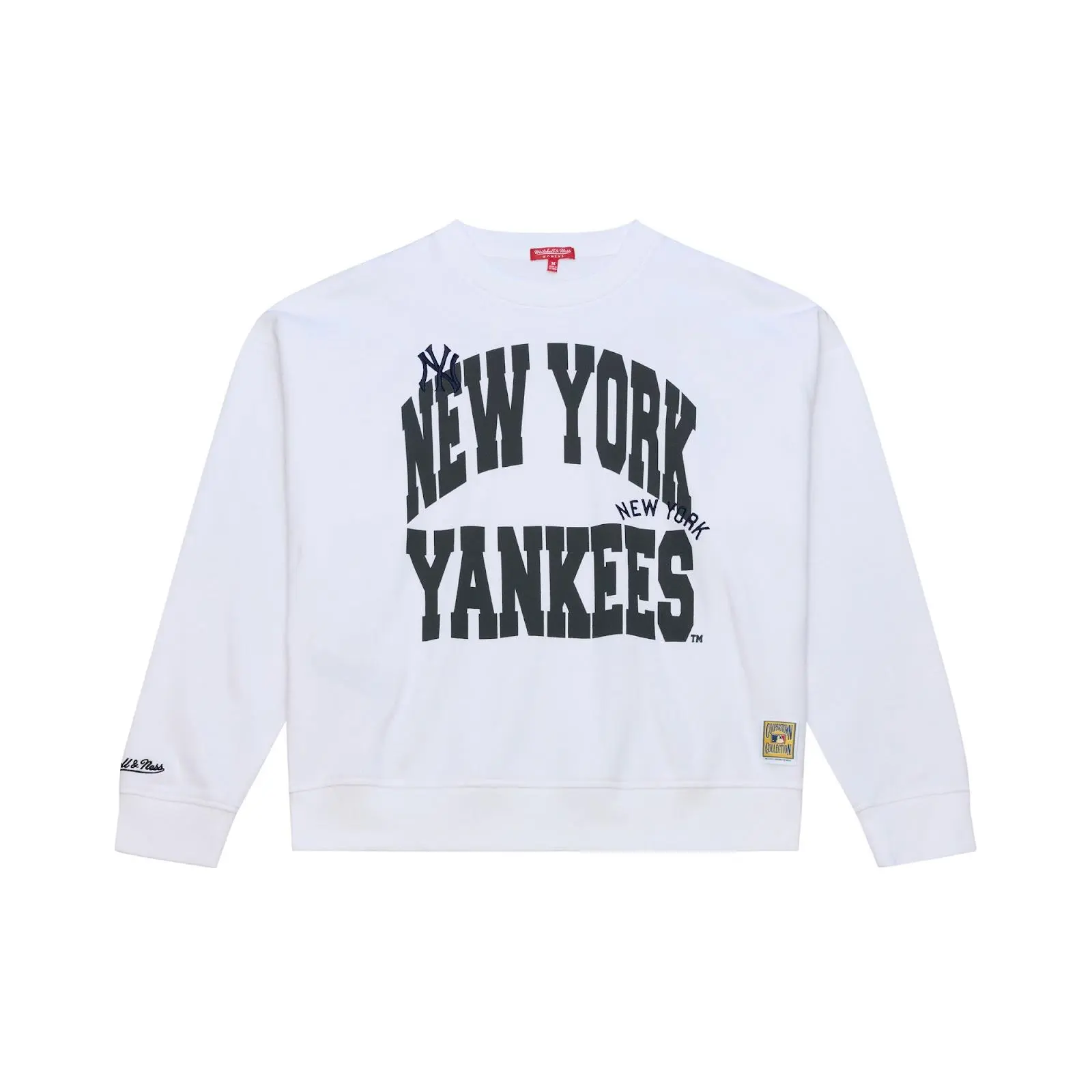 Women's New York Yankees White Crewneck Sweatshirt MLB Throwback Vintage Fan Gear Mitchell & Ness