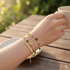 Double Layer Adjustable Gold & Aqua Crystal Beaded Bracelet. Boho Chic Multi-Stack Handmade Jewelry. Ocean Color Beads, Elegant Daily Wear. Trendy Layering Accessory.