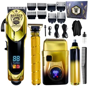 Men's Professional Hair Clippers Set, Cordless Beard Trimmer & Electric Shaver, Rechargeable 4-Piece Kit with LED Display, Barber Clippers Set