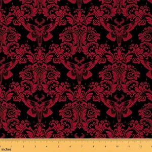 Red Vintage Damask Floral Fabric by The Yard,Oriental Antique Decorative Waterproof,1 Yard,Gothic Bohemia Boho Flower Upholstery Fabric for Chairs