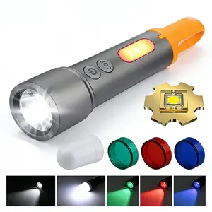 1PC Rechargeable Led Flashlight High Lumens, Zoomable Tactical Flashlight with 9 Light Modes,COB Keychain Work Light,  Handheld Flashlights, Multicolor Lens Flashlight with Portable Hook  for Emergencies,Car,Camping,Hiking,Home,Outdoor