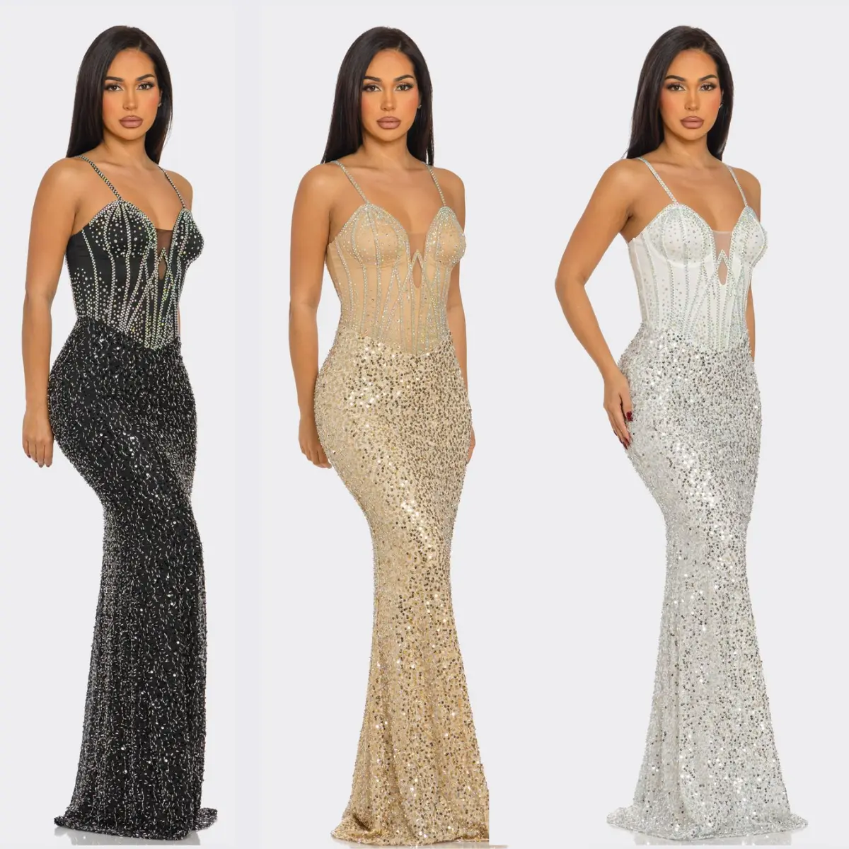 Lora sequin slim suspender sleeveless maxi dress Formal Fit homecoming dresses