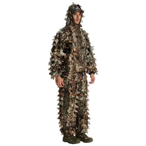 LOOGU Unisex 3D Leafy 2-Piece Ghillie Hunting Suit for Adults, Polyester Mesh Breathable Tactical Gear, Elastic Waist Free Size Camo Survival Kit for Turkey Hunting, Birdwatching, Paintball, Shooting