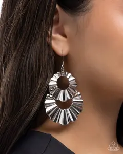 Crimped Consistency - Silver Earrings with Elegant Sunburst Design for Stylish Outfits
