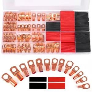 260 AWG 12 10 8 6 4 2 Wire Lugs with Heat Shrink Kit, 120 Heavy-Duty Battery Cable Enclosed End Tubular Ring Terminal Connectors with 140 Heat Shrink Tubing