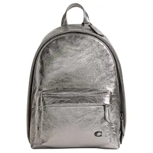 COACH Small Leather Backpack for Men with Logo Zip Closure in Smoke Grey