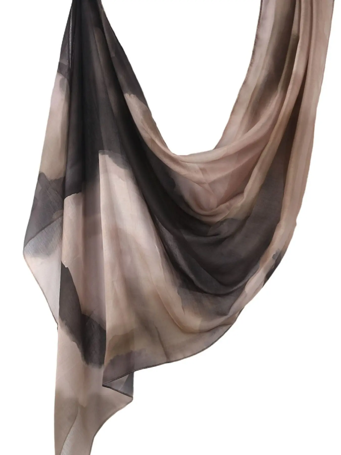 Elegant Silk Scarf with Ink Wash Print Design, Summer Scarf, Versatile Lightweight Shawl for All Occasions, Stylish Bandana & Headscarf Accessory