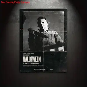 1 piece/set frameless canvas painting print poster, classic vintage style art, Michael Myers, a perfect gift for movie enthusiasts, ideal gift for bedroom, living room, dorm hallway, kitchen, mural, wall decoration, room decoration