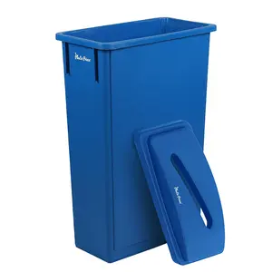 PLASTIC PRINCE 23 Gallon Slim Trash Can with Recycling Lid for Bottles and Cans, Blue Commercial Rectangular Garbage Can, Waste Bin for Home Kitchen Office Cabinet