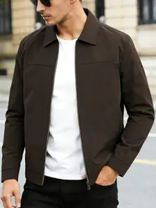 Men's casual jacket, Casual jacket coat, Long sleeve, 100% polyester fiber, zipper closure, lapel design, light business style jacket, easy-care fabric, machine washable, suitable for daily outings, sports and leisure, Spring and Autumn seasons
