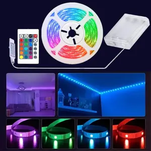 Battery Powered RGB Strip Lights with Infrared 24 Key Brightness Control, DIY Decorative Lights for Camping and Bedroom, Led Ambient Light