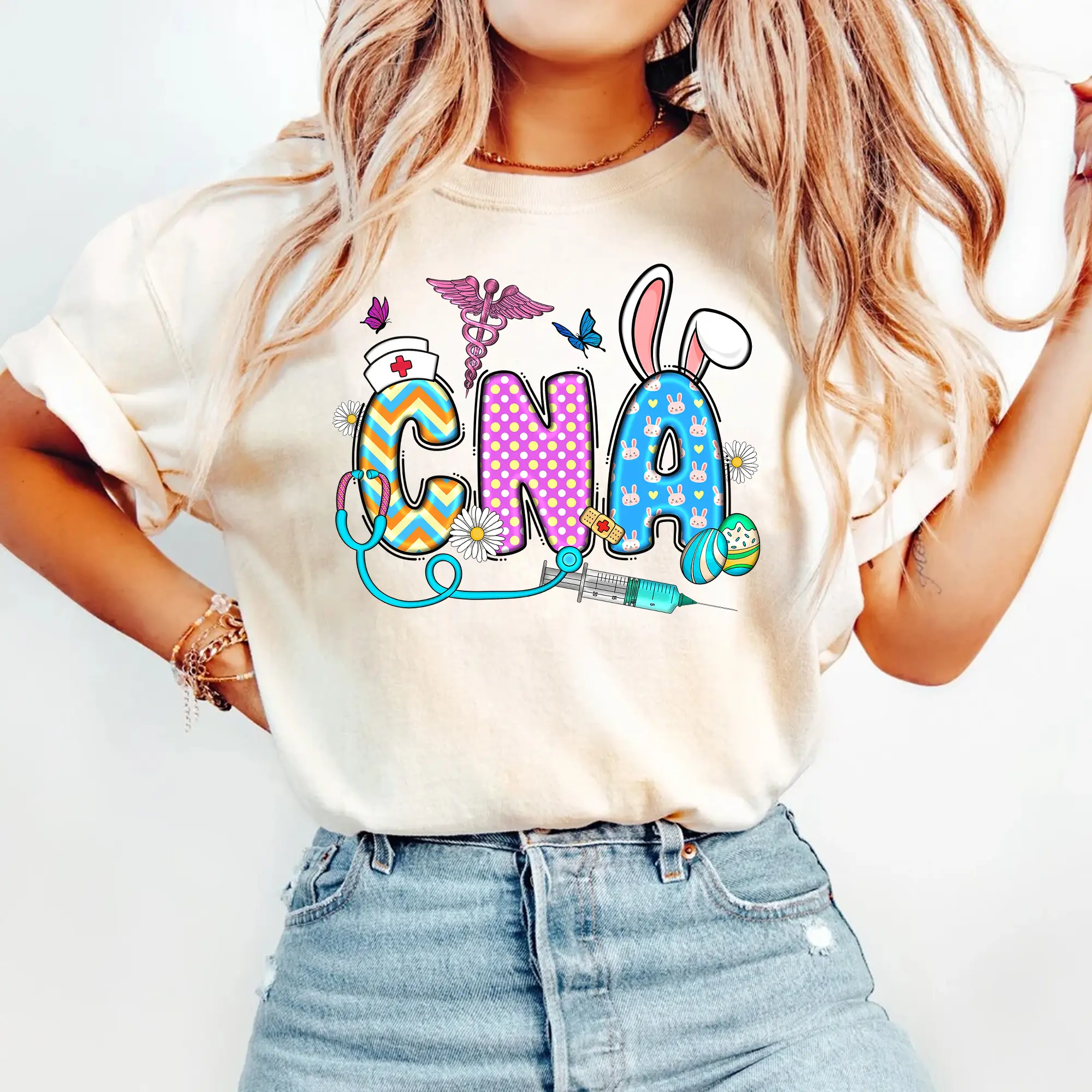 Easter CNA Shirt - Cute Bunny & Stethoscope T-Shirt for Certified Nursing Assistants - Spring Healthcare Tee