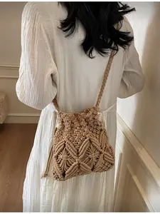 Women Handmade Small Crossbody Bag New Woven Crossbody Bag Unique Beach Casual Shoulder Bag Mini Square Envelope Bag Suitable for Beach Vacation Woven Bag Crossbody Crochet Bags Casual Trendy Purses