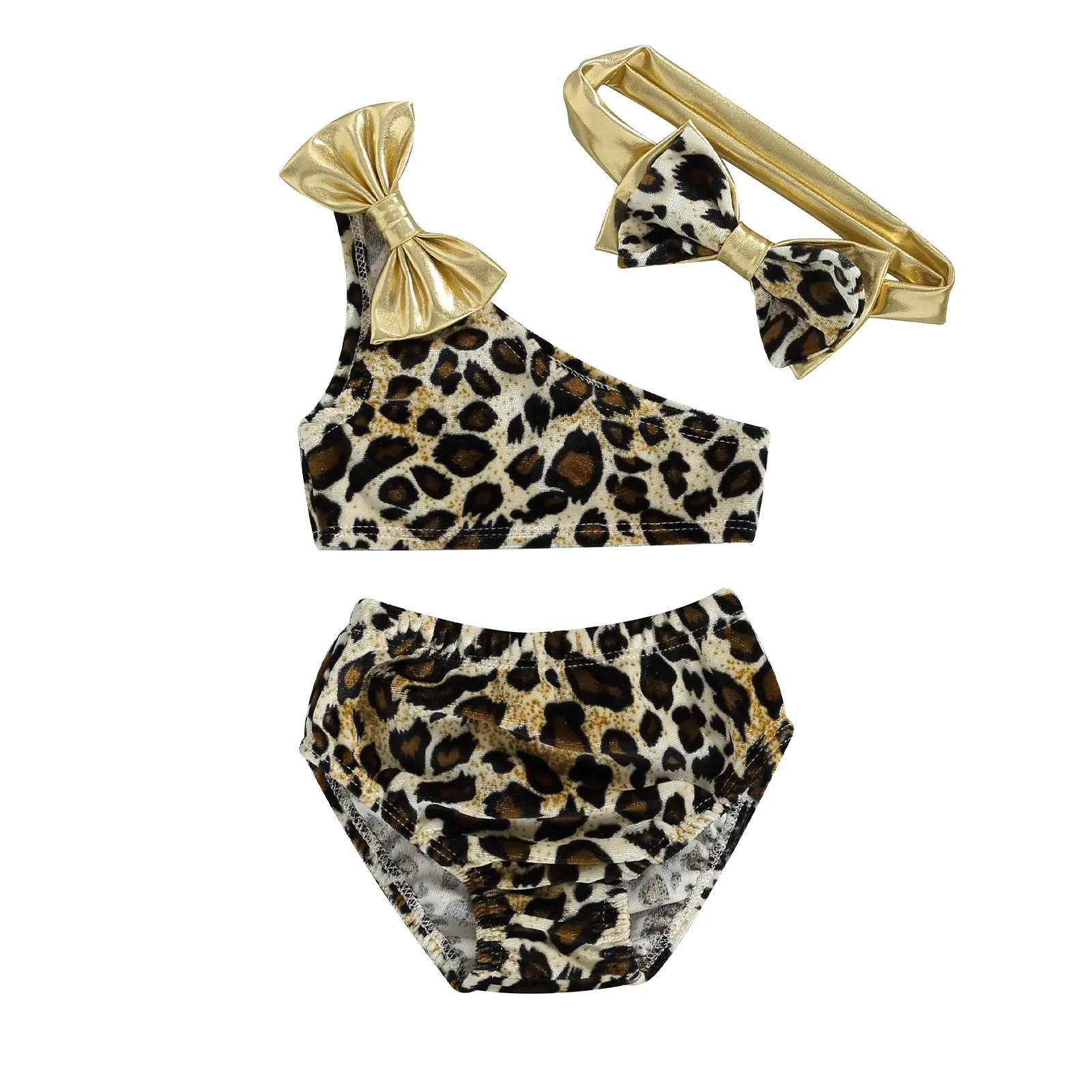Cpzvucak Kids Toddler Baby Girl 3Pcs Swimsuit Leopard Bikini Set One Shoulder Tops and Shorts Headband 0-8 Years Girls Bathing Suit